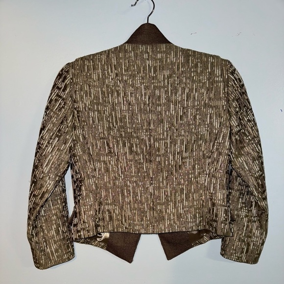 Tahari Women’s‎ Gold "Tina" Cotton Blend Blazer Size 2 bronze one snap designer - Picture 2 of 8